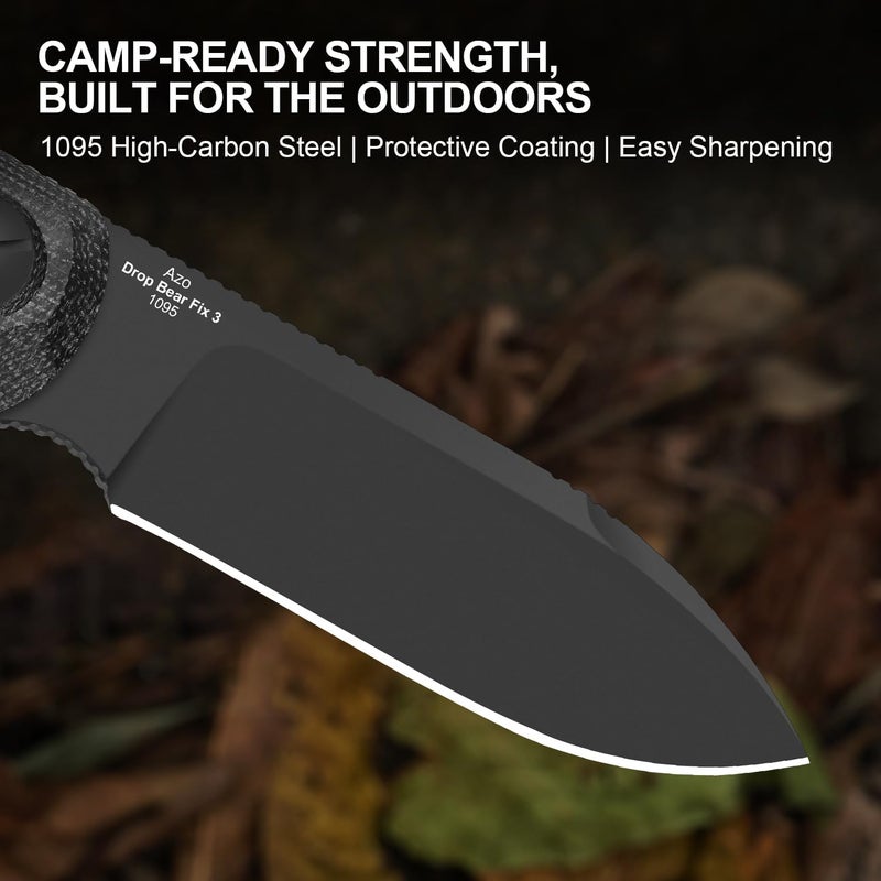 KIZER Drop Bear Fix 3 Fixed Blade Knife, 3.8" 1095 Blade EDC Camping Knife with Black Micarta Handle, Small Hunting Knives with Sheath, Outdoor Survival Knives with Pocket Clip and Lanyard, 1101A3 - Image 4